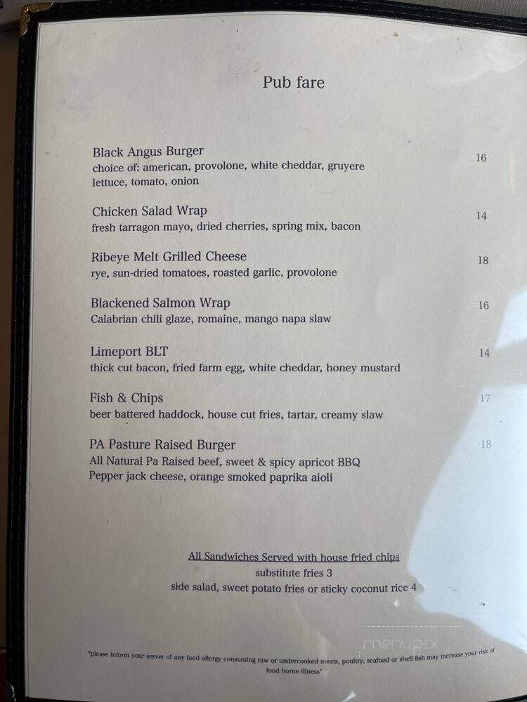 Limeport Hotel - Coopersburg, PA menu_pic