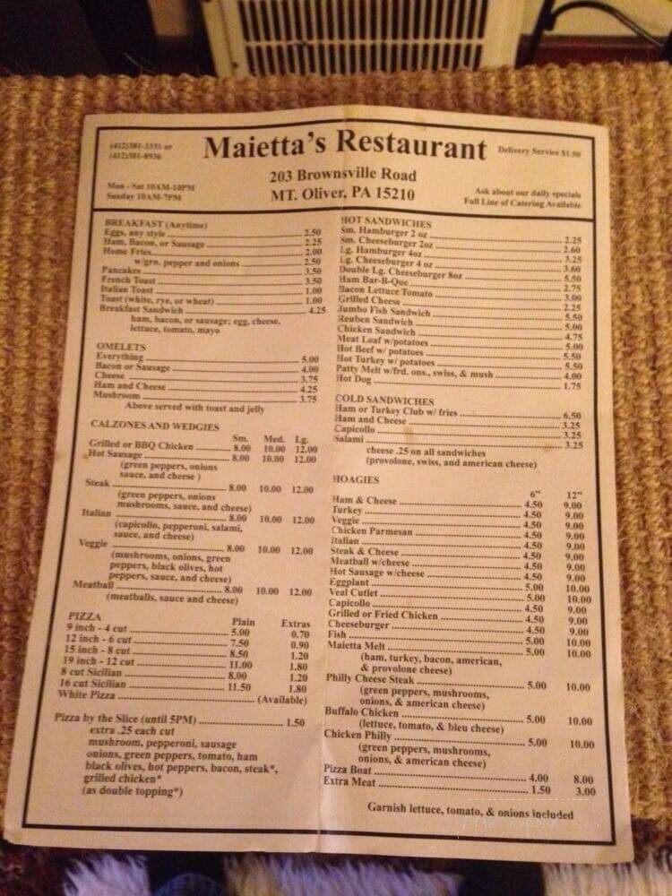 Maietta Restaurant - Pittsburgh, PA menu_pic