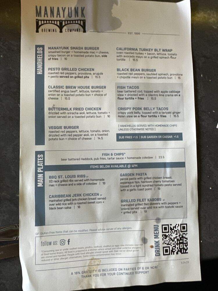 Manayunk Brewing Co - Philadelphia, PA menu_pic