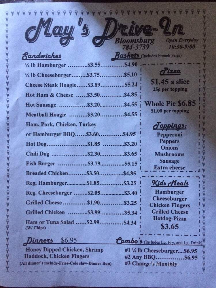 May's Drive In - Bloomsburg, PA menu_pic