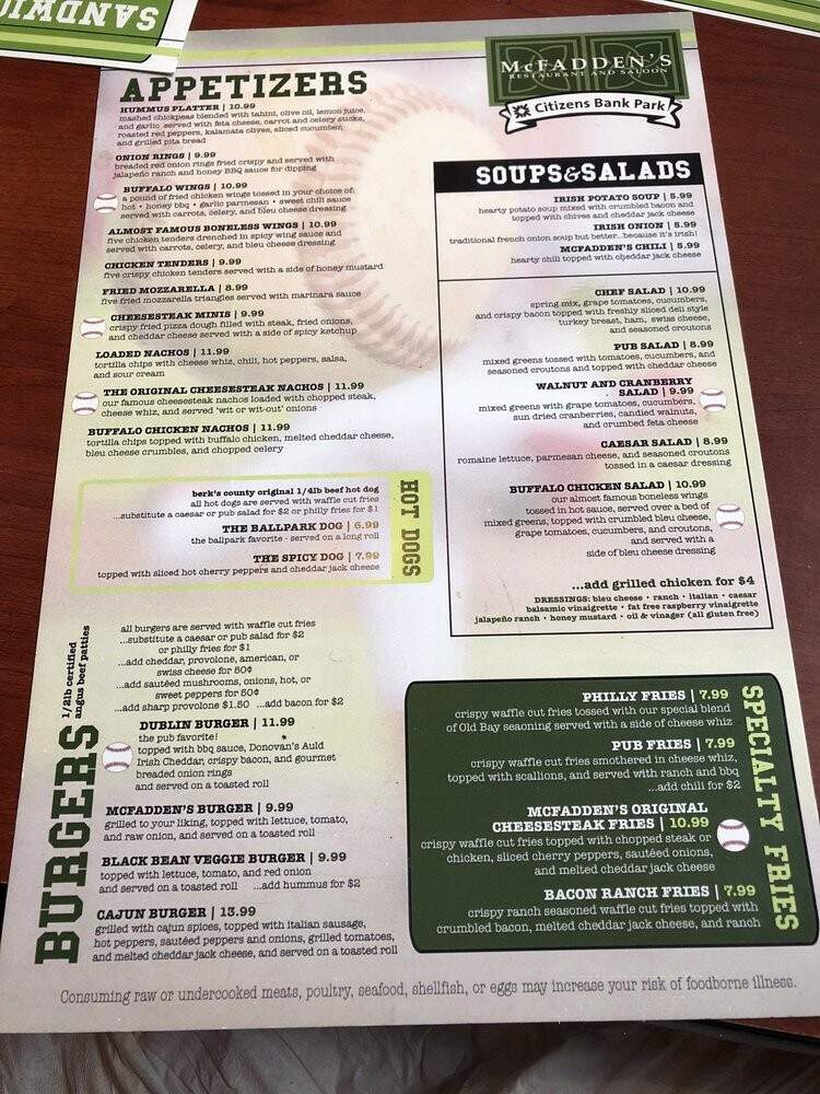 Mcfadden's At Ball Park - Philadelphia, PA menu_pic