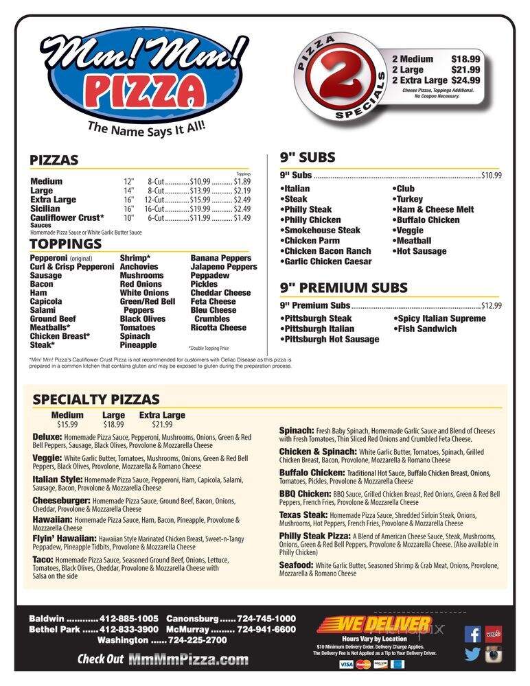 Mmmm Pizza - Bethel Park, PA menu_pic
