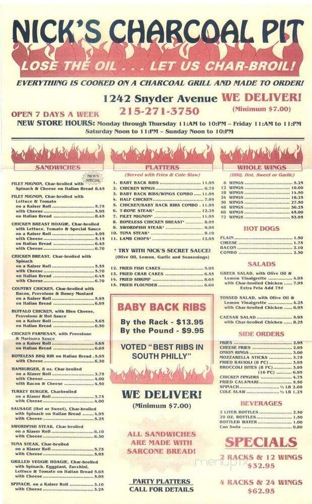 Nick's Charcoal Pit - Philadelphia, PA menu_pic