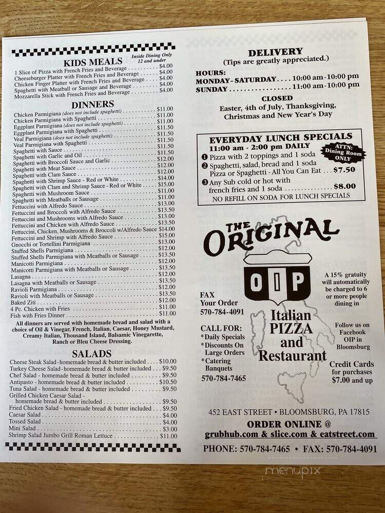 Original Italian Pizza - Bloomsburg, PA menu_pic