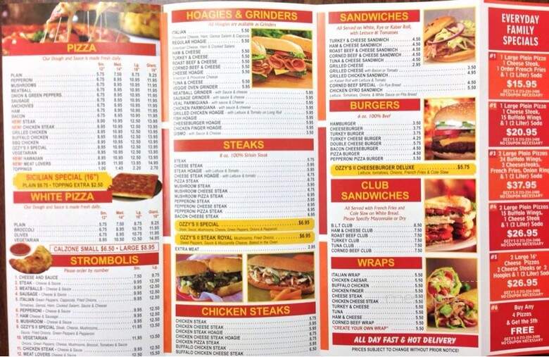 Ozzy's Pizza Shop II - Philadelphia, PA menu_pic