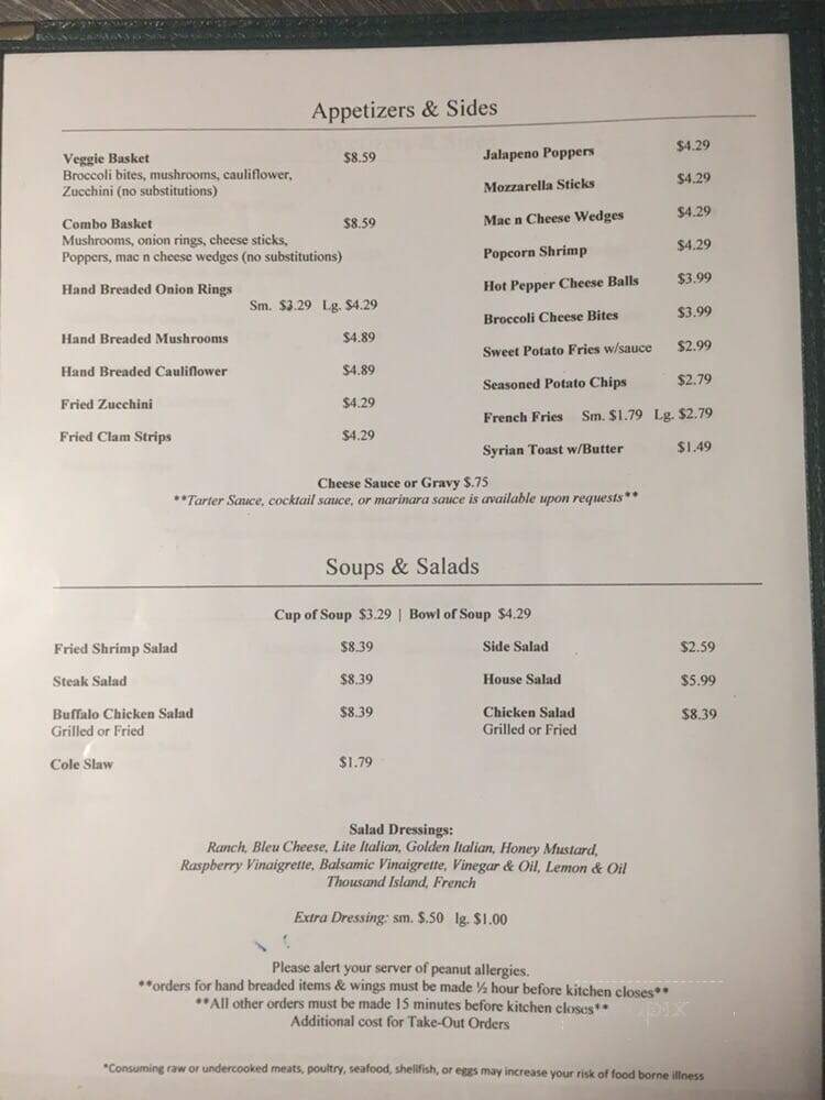 Twin City Sports Bar & Grill - New Kensington, PA menu_pic