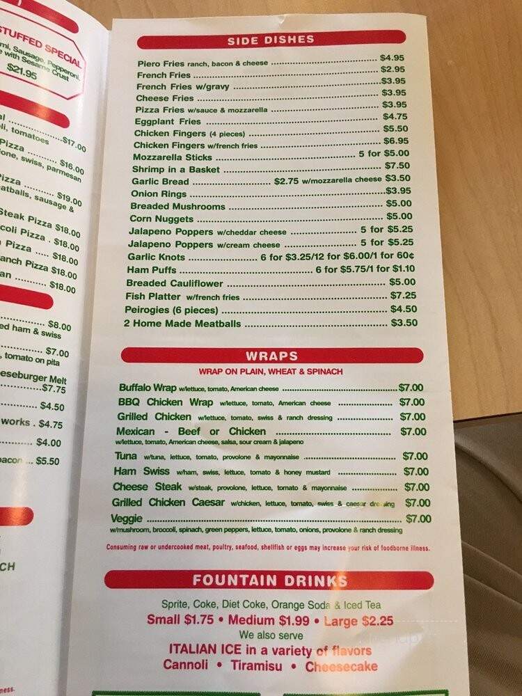 Piero Pizzeria - Reading, PA menu_pic