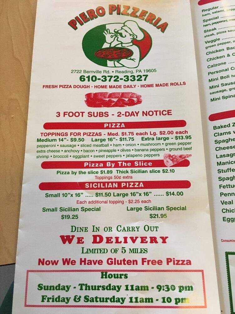 Piero Pizzeria - Reading, PA menu_pic