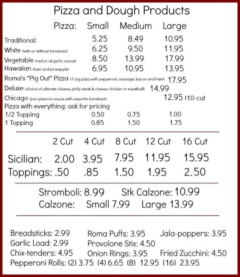 Pizza Roma & Pasta House - Beaver Falls, PA menu_pic