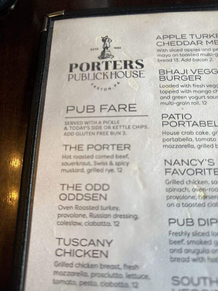 Porter's Pub - Easton, PA menu_pic