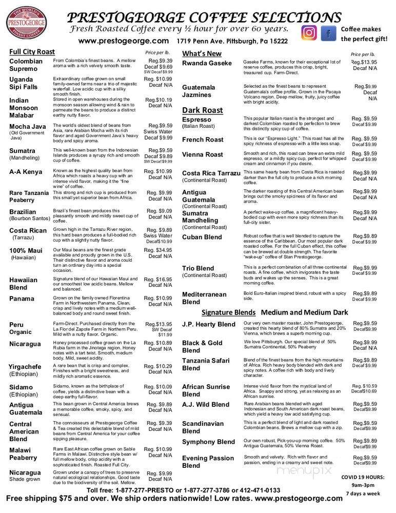 Prestogeorge Fine Foods - Pittsburgh, PA menu_pic