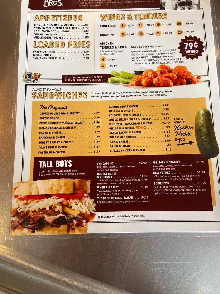 Primanti Brothers - Pittsburgh, PA menu_pic