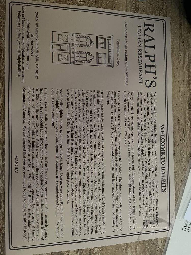 Ralph's Italian Restaurant - Philadelphia, PA menu_pic