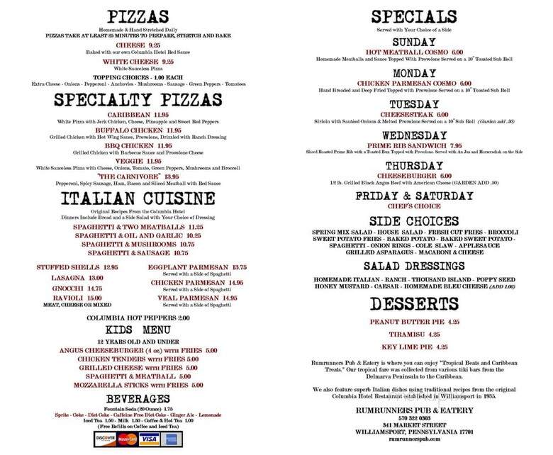 Rumrunners Pub & Eatery - Williamsport, PA menu_pic