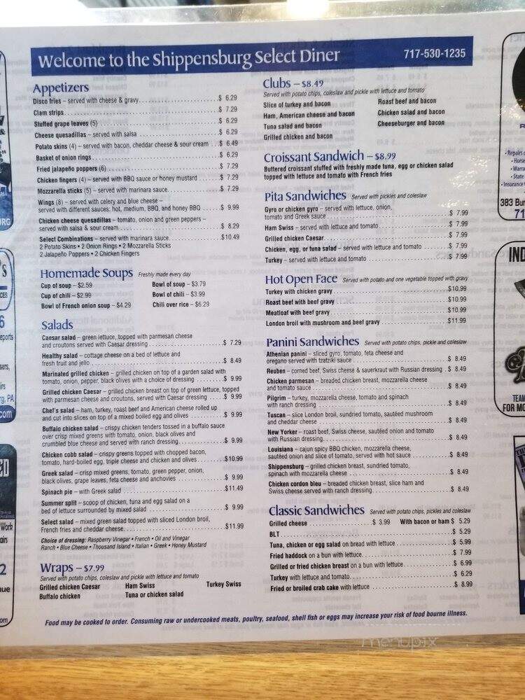 Select Family Restaurant - Shippensburg, PA menu_pic