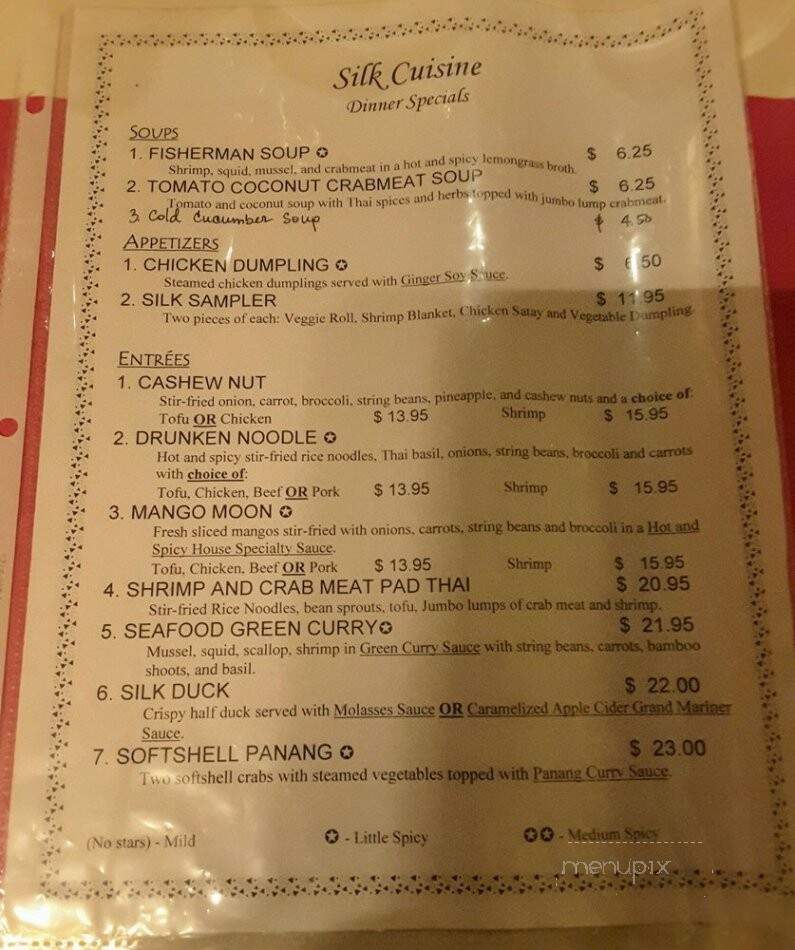 Silk Cuisine - Bryn Mawr, PA menu_pic