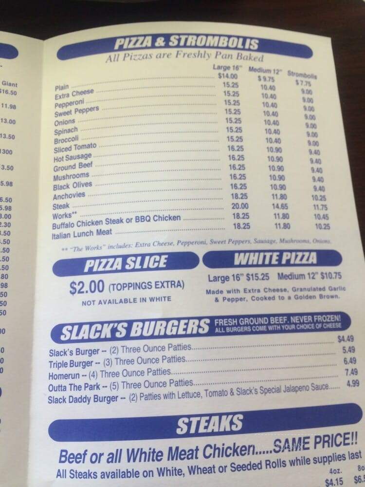 Slack's Hoagie Shack - Springfield, PA menu_pic
