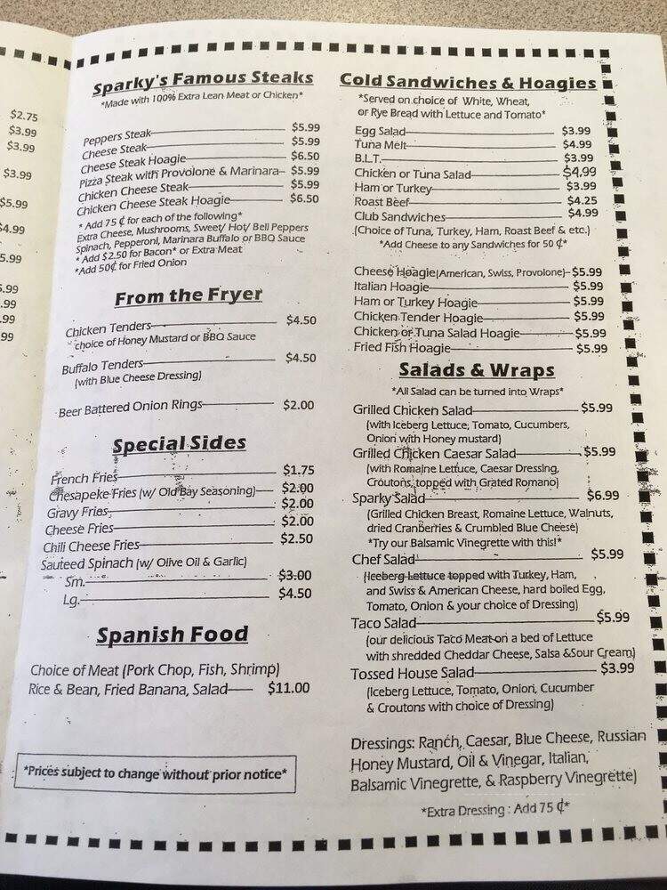 Sparky's Cafe - Sharon Hill, PA menu_pic