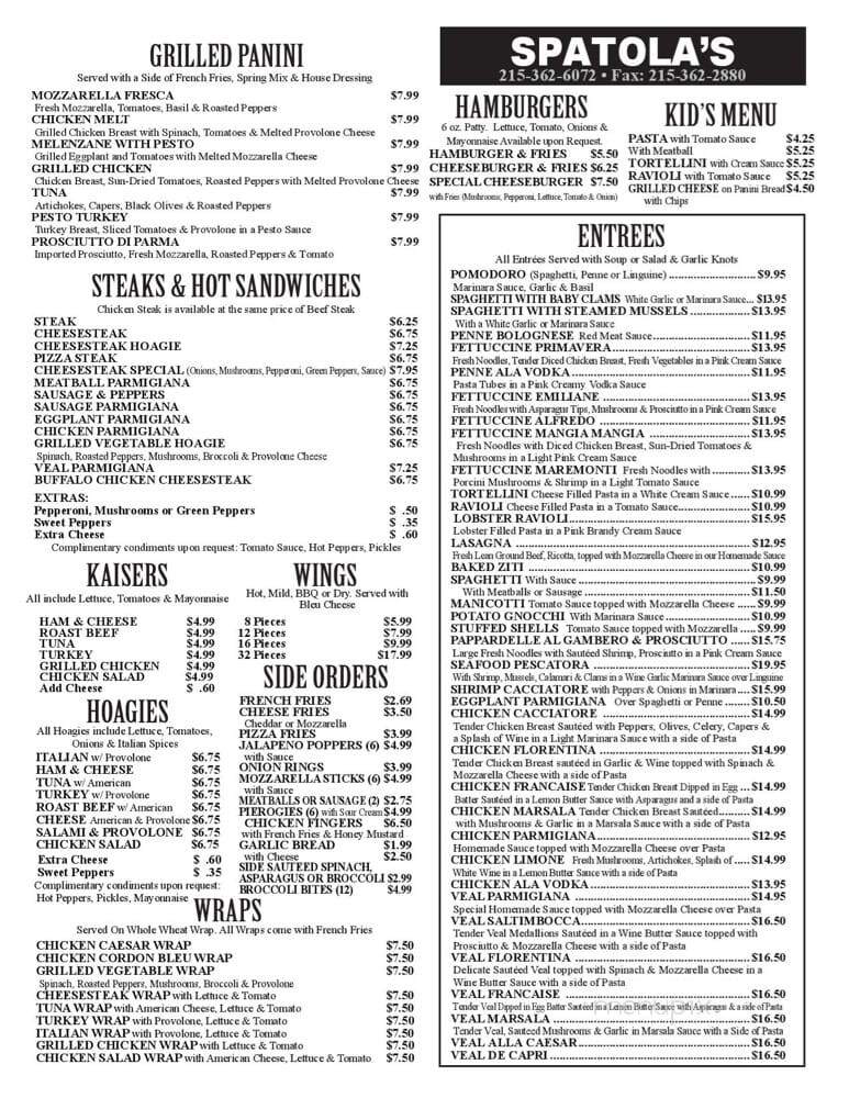 Spatola's Pizza - Lansdale, PA menu_pic