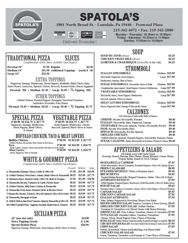 Spatola's Pizza - Lansdale, PA menu_pic