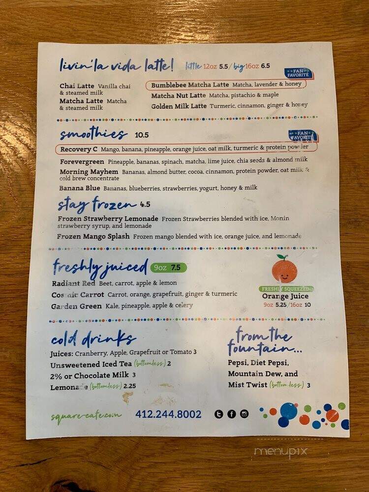Square Cafe - Pittsburgh, PA menu_pic