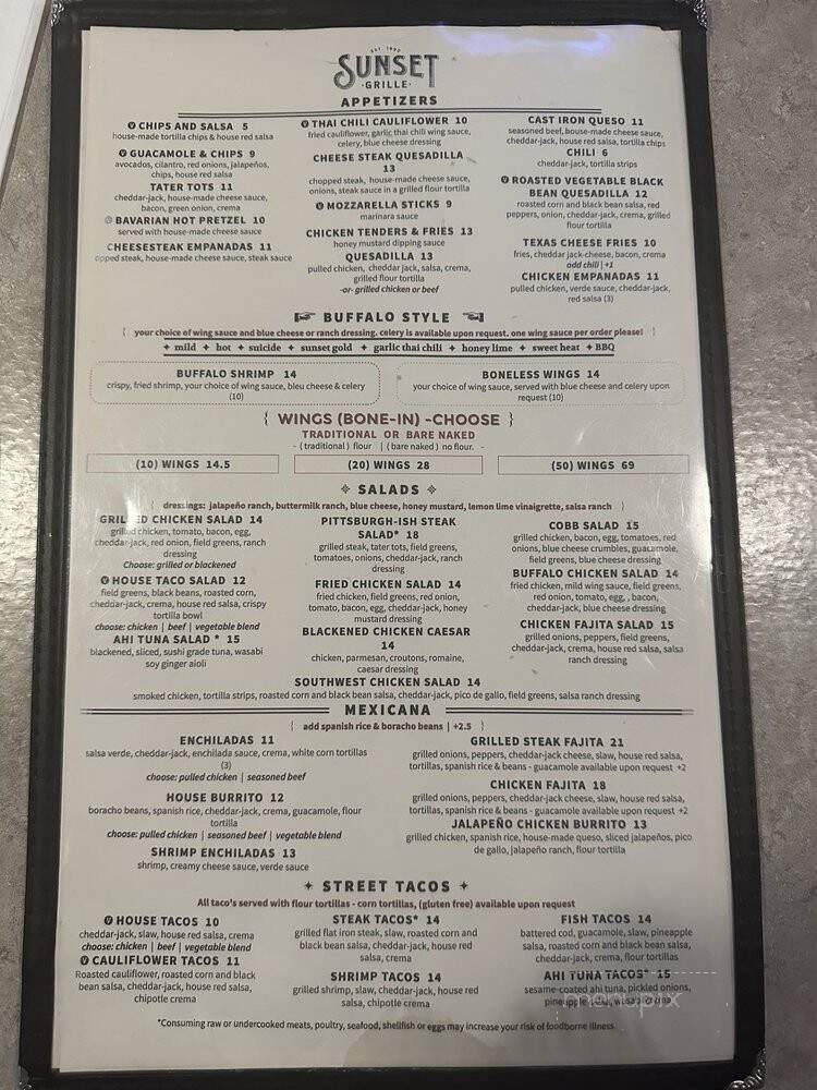 Sunset Grille - Allentown, PA menu_pic