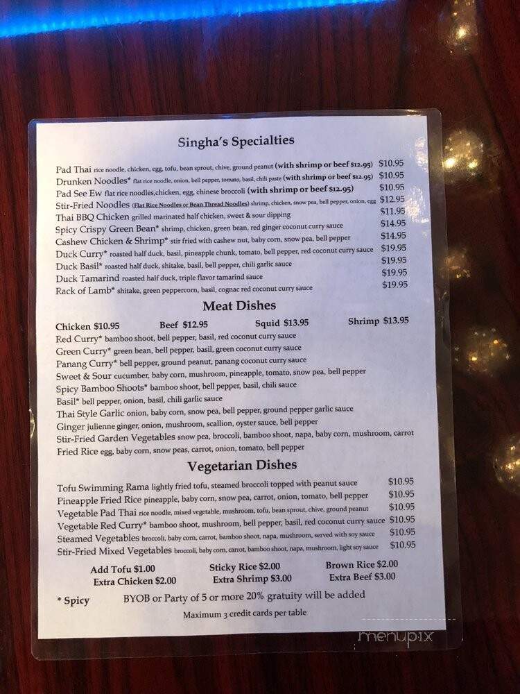 Thai Singha House - Philadelphia, PA menu_pic
