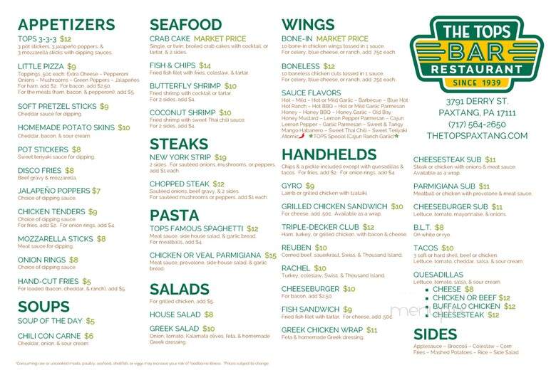 Tops - Harrisburg, PA menu_pic