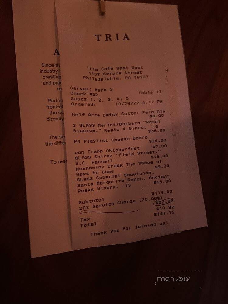 Tria - Philadelphia, PA menu_pic