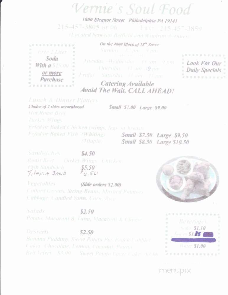 Vernie's Soul Food - Philadelphia, PA menu_pic