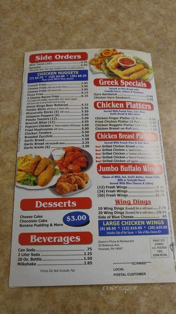 Zeenos - Penndel, PA menu_pic