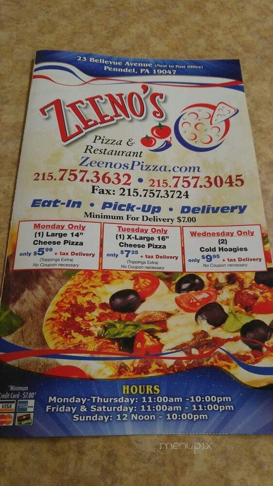 Zeenos - Penndel, PA menu_pic