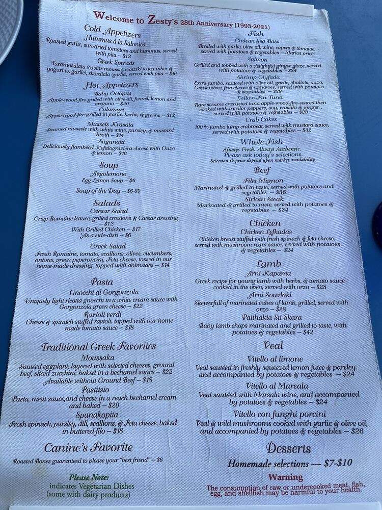 Zesty's - Philadelphia, PA menu_pic