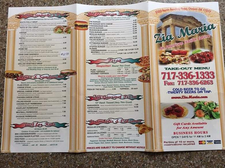 Zia Maria Italian Eatery & Pub - Denver, PA menu_pic
