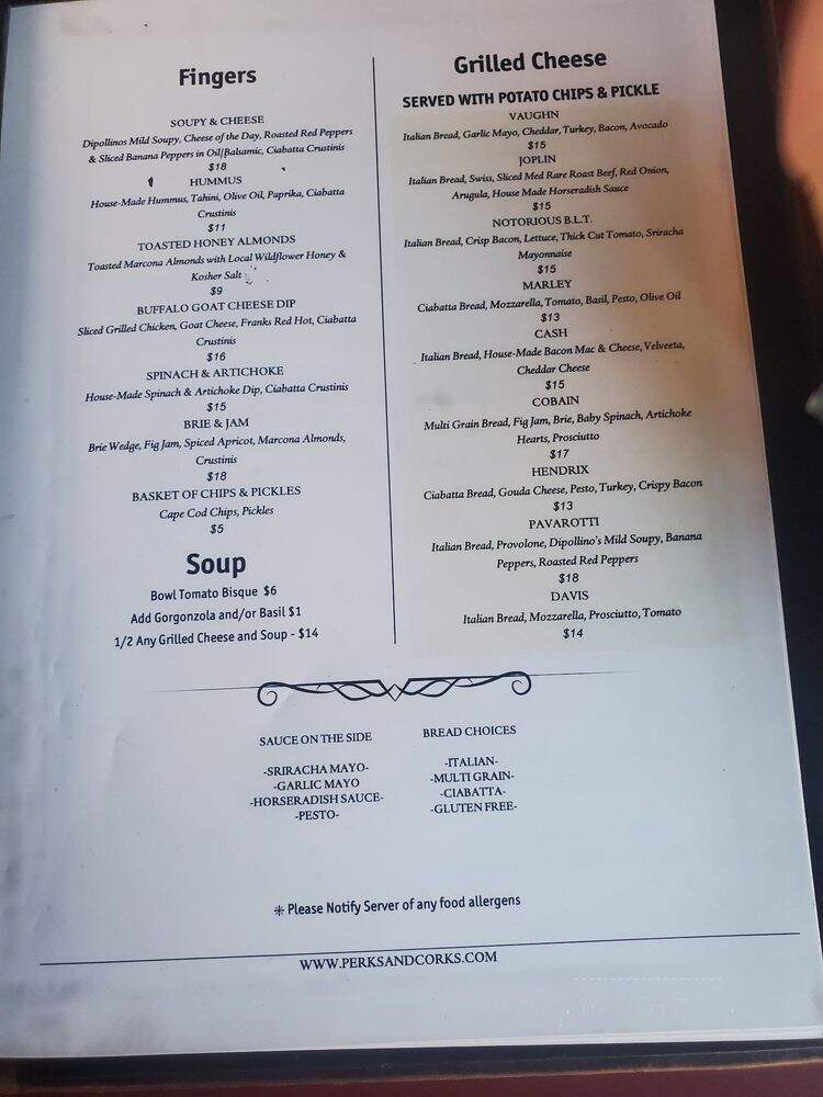 Perks & Corks Cafe - Westerly, RI menu_pic