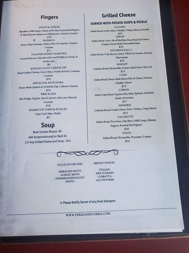 Perks & Corks Cafe - Westerly, RI menu_pic