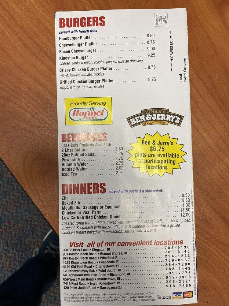 Kingston Pizza - Kingston, RI menu_pic