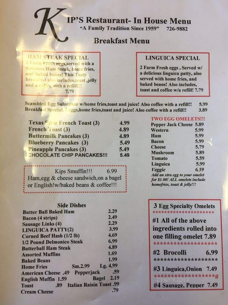 Kip's Restaurant - Pawtucket, RI menu_pic