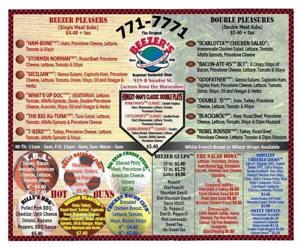 Beezers Gourmet Sandwich Shop - Columbia, SC menu_pic