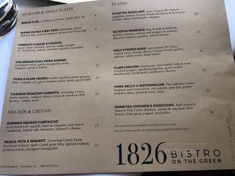 Farmers Hall Restaurant - Pendleton, SC menu_pic