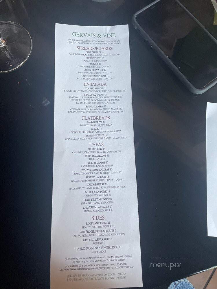 Gervais & Vine - Columbia, SC menu_pic