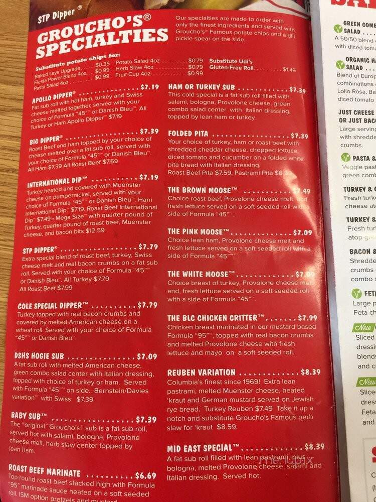 Groucho's Of Lake Carolina - Columbia, SC menu_pic