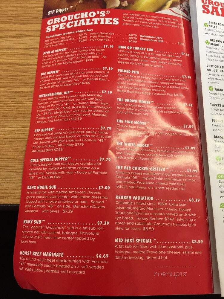 Groucho's Of Lake Carolina - Columbia, SC menu_pic