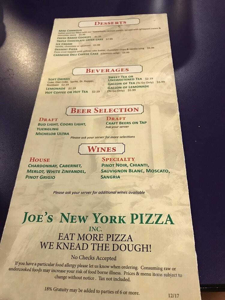 Joe's New York Pizza - Seneca, SC menu_pic