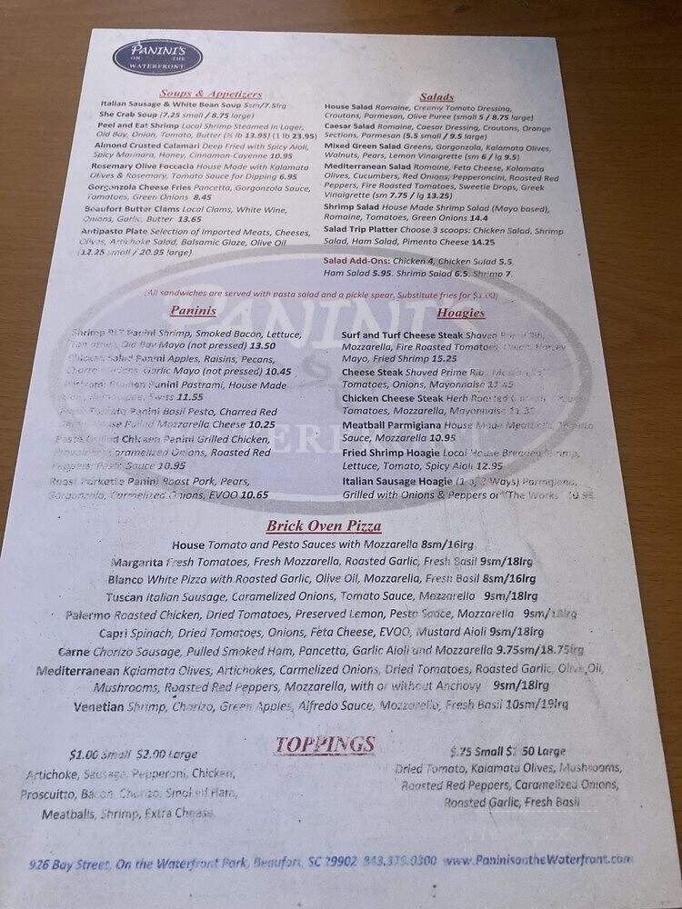 Panini's Cafe - Beaufort, SC menu_pic