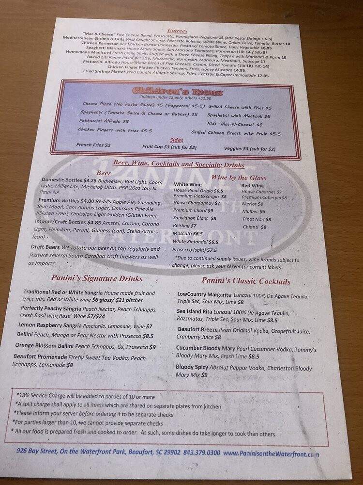 Panini's Cafe - Beaufort, SC menu_pic