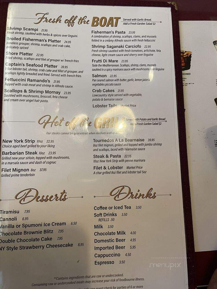 Ramando's Italian Restaurant - Myrtle Beach, SC menu_pic