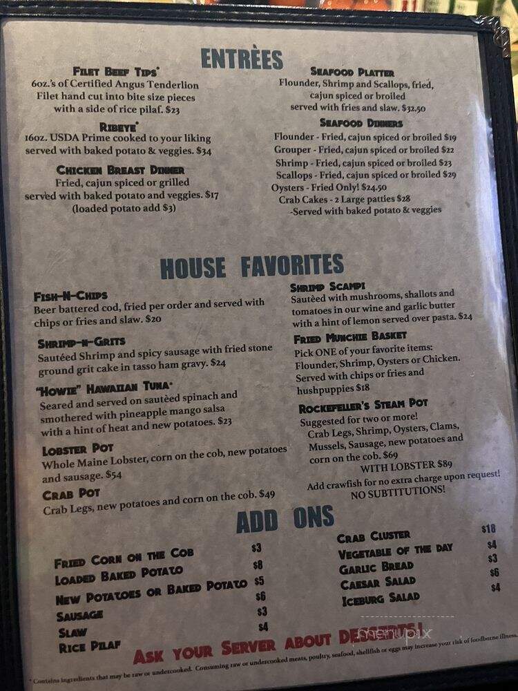 Rockefellers Raw Bar - North Myrtle Beach, SC menu_pic