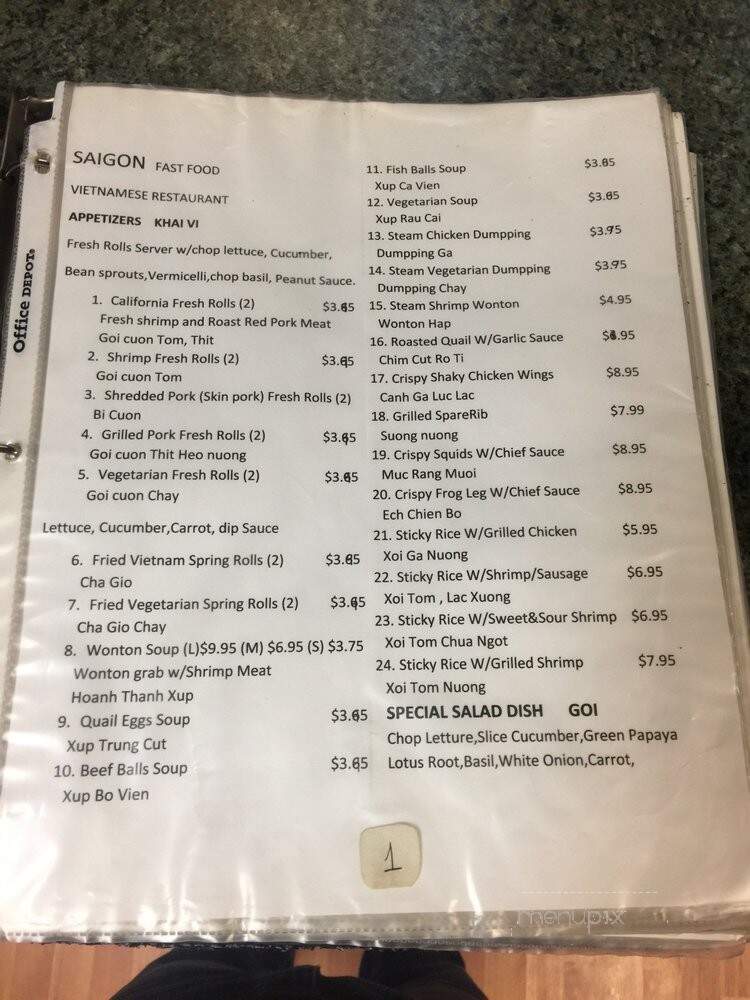 Saigon Fast Food - Greenville, SC menu_pic