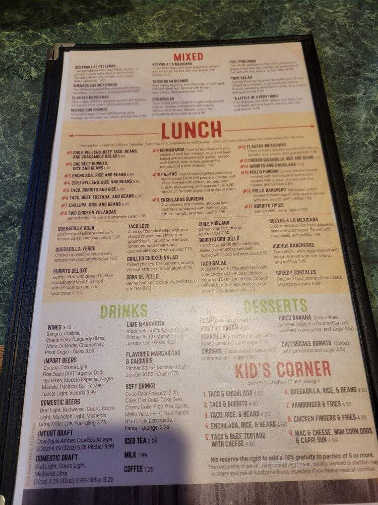 San Jose Restaurante Mexicano - Columbia, SC menu_pic